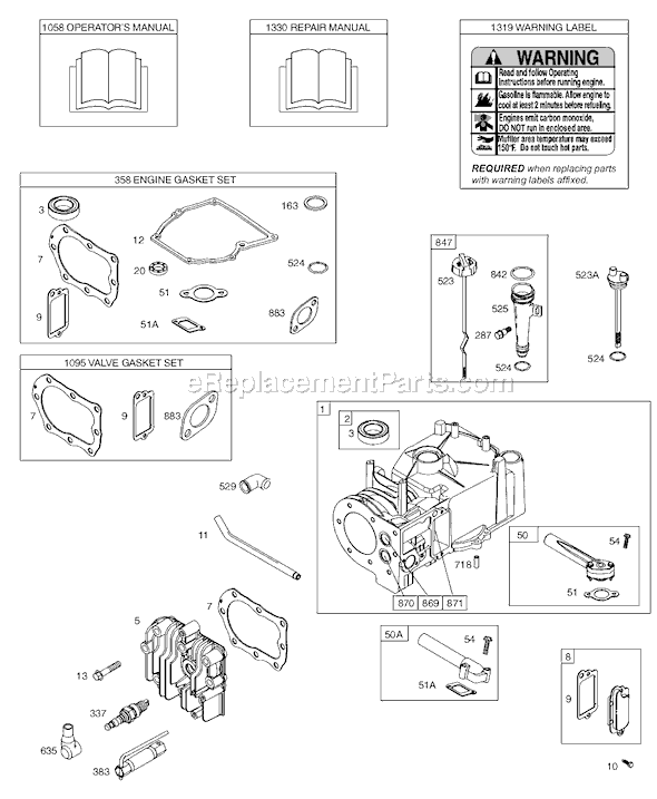 Page A Diagram and Parts List for 9F900SERIES  Briggs and Stratton Engine